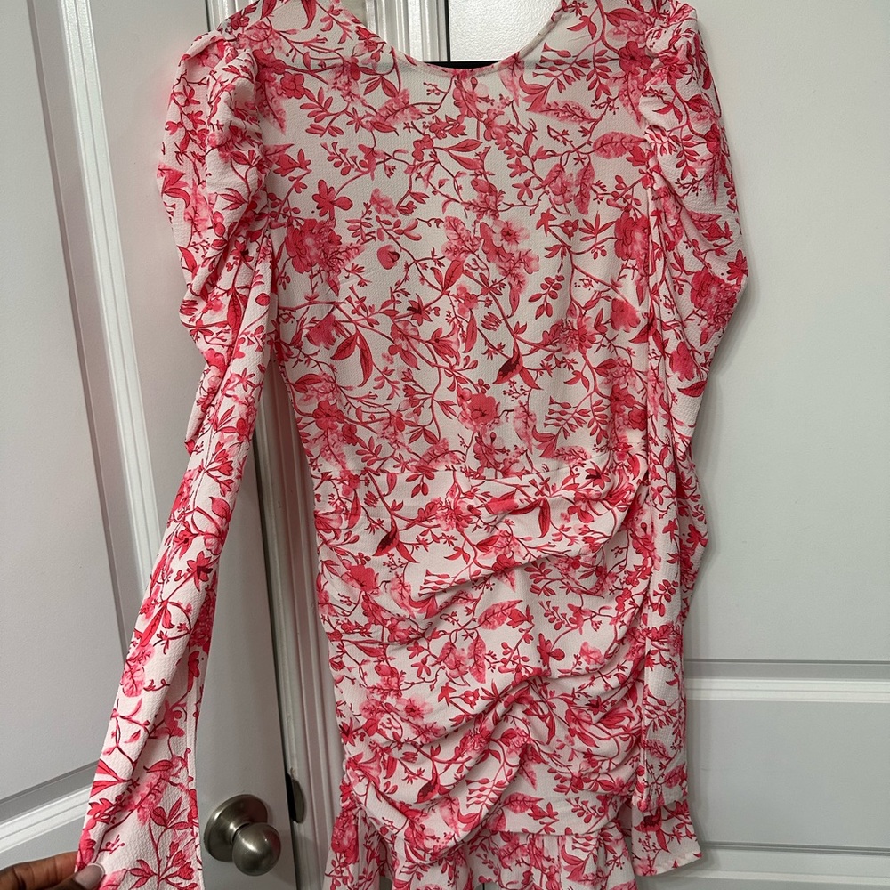 Floral Red and White Long Sleeve Dress